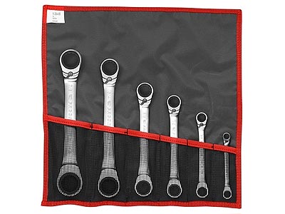 (65.JU6T)-6pc Ratcheting 15° Ring Wrench Roll Set (1/4-15/16")