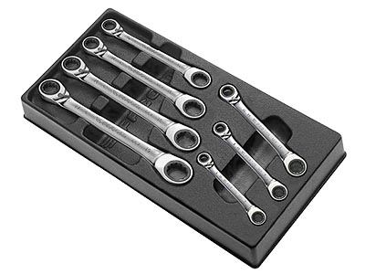 (MOD.65J7) - Ratcheting 12pt 15° Head Ring Wrench Set (6-19mm)