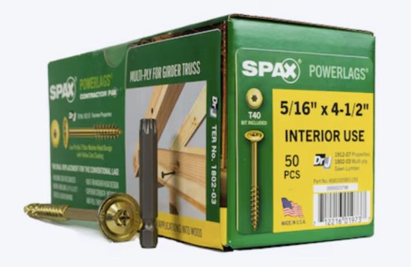 5/16 x 4 1/2" Washer Head Lags (Yellow Zinc)(50pc) (Close out-5 available)