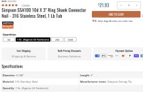 (Nail-10D-316ss-common) - Swan Secure 316ss Smooth Shank Common Nail - 3" (per pound) (limited supply)