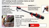 (J.360)-3/8" Drive Palm Control Rotator Ratchet (9.2")