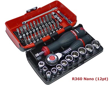 (R.360NANO-U112) -1/4" Drive Compact 12pt Fractional Set w/R.360 Ratchet