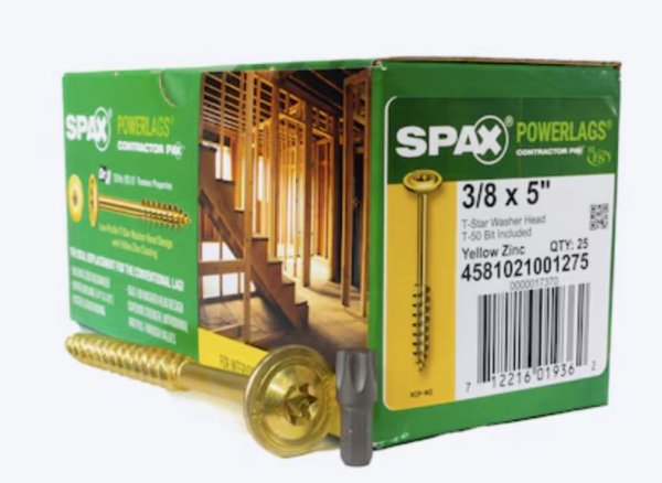 3/8 x 5" Washer Head Lags (Yellow Zinc)(25pc)(Close out-4 available)