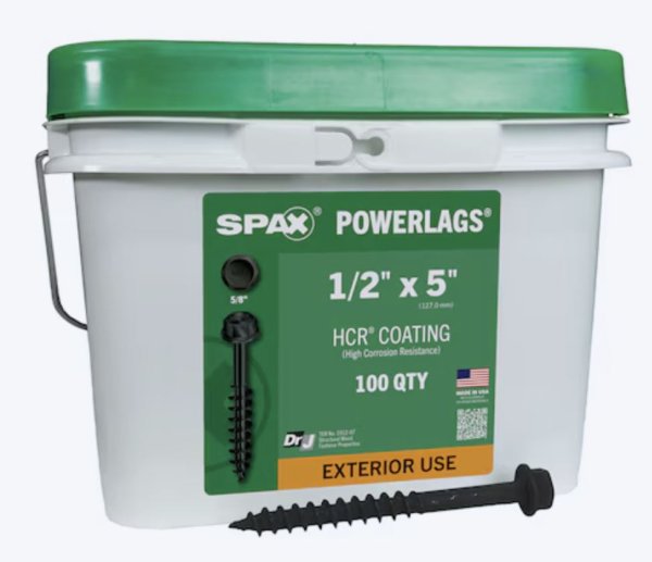 1/2" x 5" Lag Screw-Hex Head HCR (100pc) (Freight) (Close out-1 available)