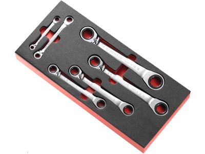 (MODM.65JU6)-6pc Ratcheting 12pt 15° Ring Wrench Set (1/4-15/16"