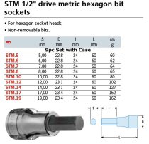 (STM.J9A) -1/2" Drive Hex Socket Set (9pc)(5-19mm)(Facom)