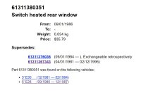 (61311380351)-Rear Window Defrost Switch-E28 (-8/81), E30 (-8/86