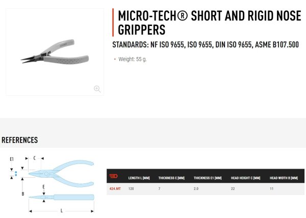 (424.MT)-MicroTech Short Rigid Nose Gripping Pliers (Facom) (1 available at this price)