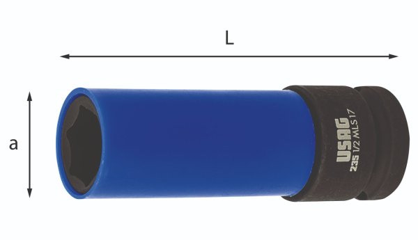 (NSI.19L)-1/2" Drive Deep Wheel Socket w/Protective Sleeve-19mm (USAG) (BMW, Porsche, Audi, etc) (9 available)
