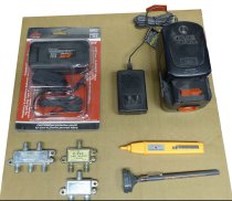 Assorted Shop Items-Battery, Thermometers, Splitters, Light