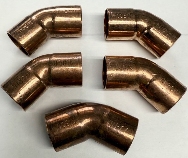Copper Fitting (1/2") - 45 degree Elbow (NIBCO) (3 lots available)