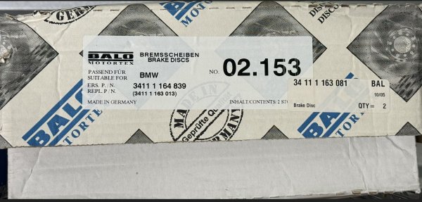 (34116767061)-Brake Rotor-Front - 525i (01-03), 528i (97-00) (alt-34111163081) (Balo/Germany) (2 available, must buy the pair)
