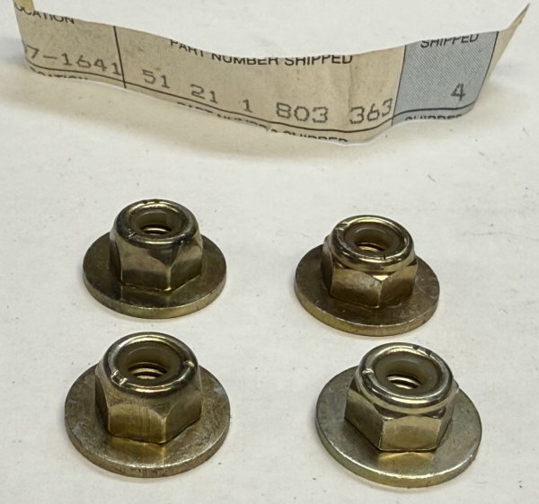 (51211803363)-Stop Nut (with washer) - 6mm (yellow zinc version of the 07147153450)-E46, X3 (Genuine BMW) (4 available)
