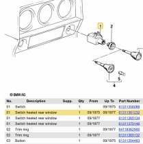 (61311361232)-Switch for Heated Rear Window - 530i (76-77) (Genuine BMW) (2 available)