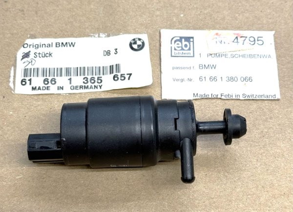 (61661380066 & 61661365657)-Washer Pump with Grommet-318i/325e/325i/M3 ((84-91) (made in Switzerland) (1 available)