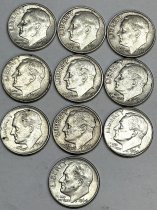 (Lot C) - Silver Roosevelt Dimes (various dates) - 10pc ($1.00 face value)