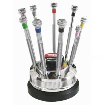 (HB.4) - Watchmaker Slotted Screwdriver Set-9pc (with Carousel Stand)