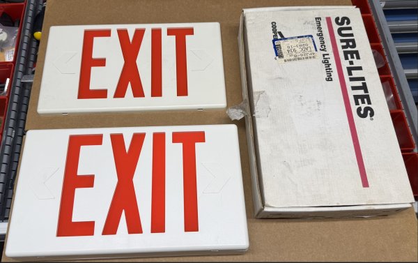 Exit Sign-LED with White Polycarbonate Housing (with top & side mounts & spare cover) (Sure-Lites LPX60RWH) (1 available)