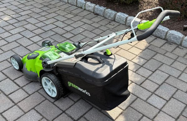 (Greenworks) - 20" Twin Force Battery Powered Lawn Mower (used twice) (local pickup only-Northern NJ)