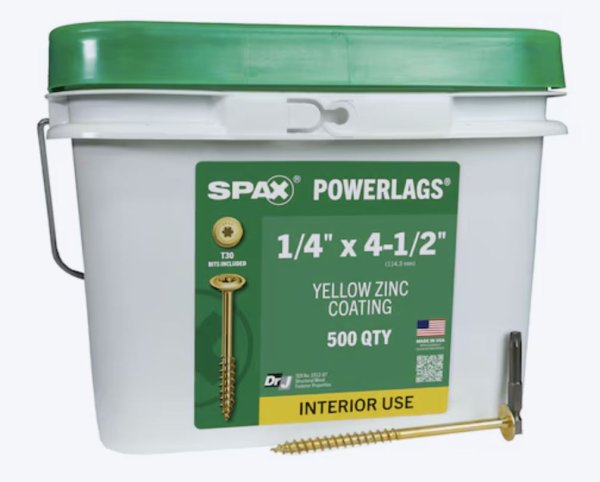 1/4 x 4 1/2" Washer Head Lags-Yellow Zinc Torx (500pc) (Dropship)