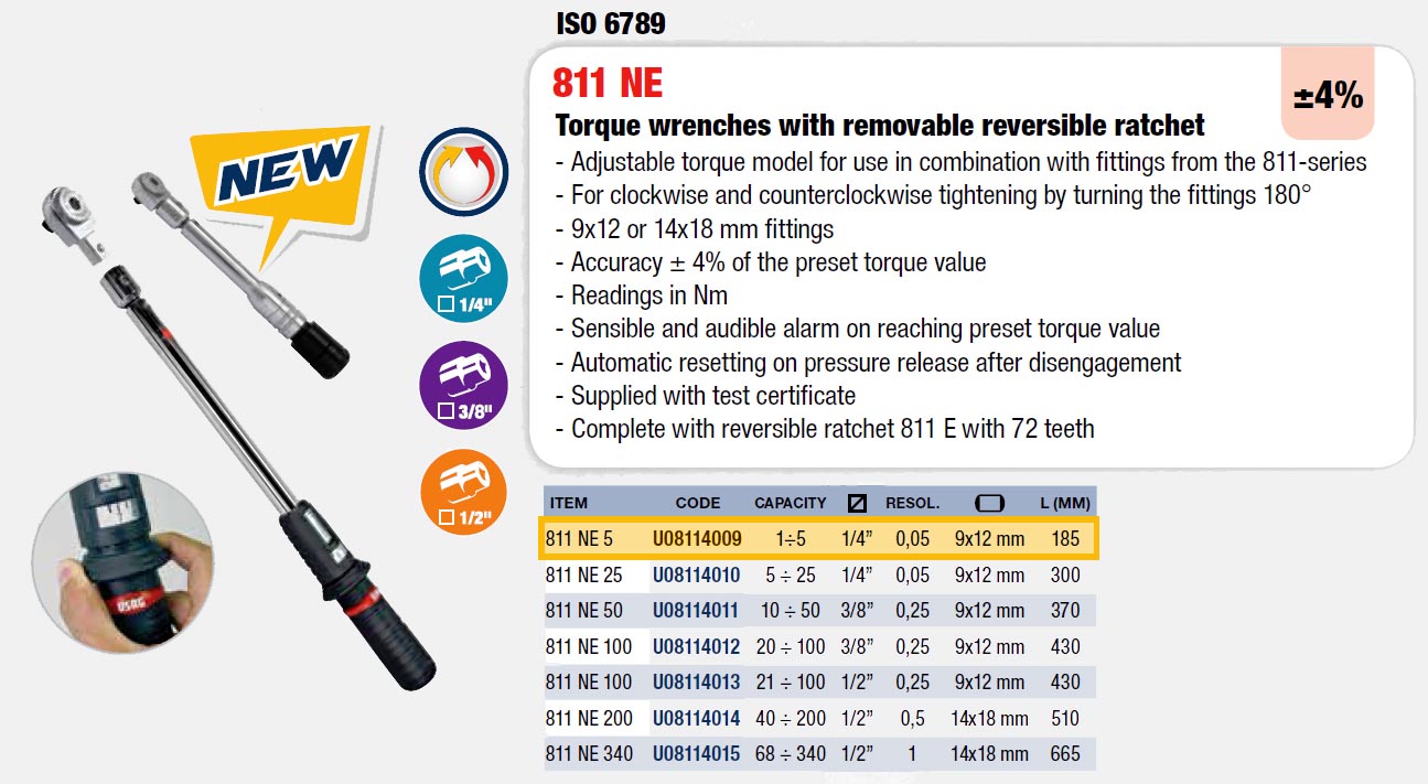 Facom J-S.202A Manual click Torque Wrench removable 1/2SD Ratchet S.202A 