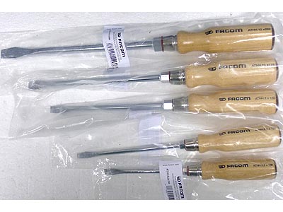 385 mm Length FACOM Athh.14X250 Series Athh Wood Handle Screwdriver for Slotted Head Screws Hexagonal Forged Blade 