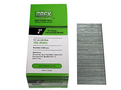 Grex 18 Gauge Galvanized Brads-2" (Box of 5,000)