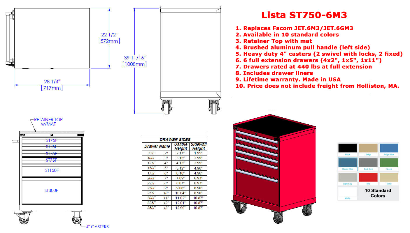 Lista 6 Drawer Mobile Utility Cabinet St750 6m3 Frt